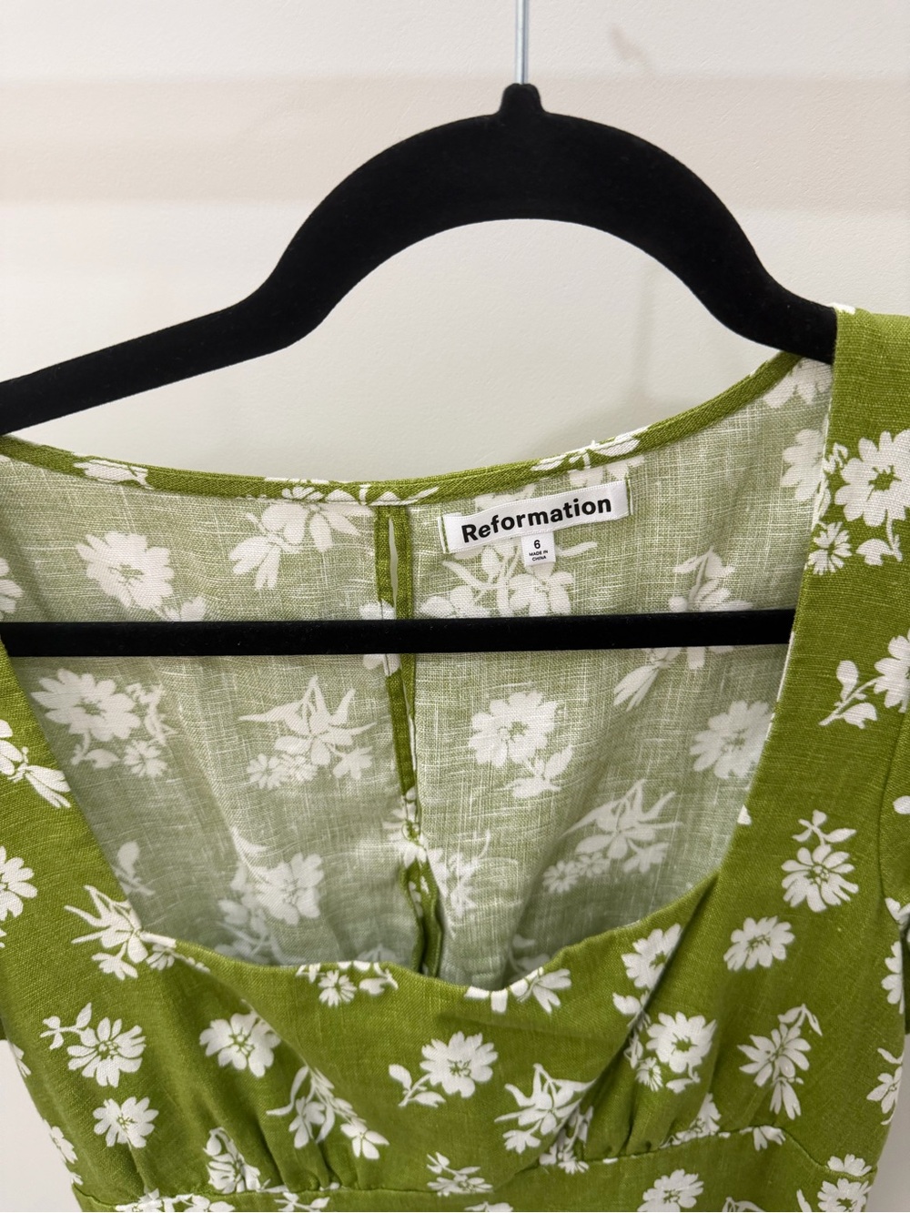 Reformation Pacome Linen Dress Green Floral Midi Dress Size 6 - Picture 8 of 8